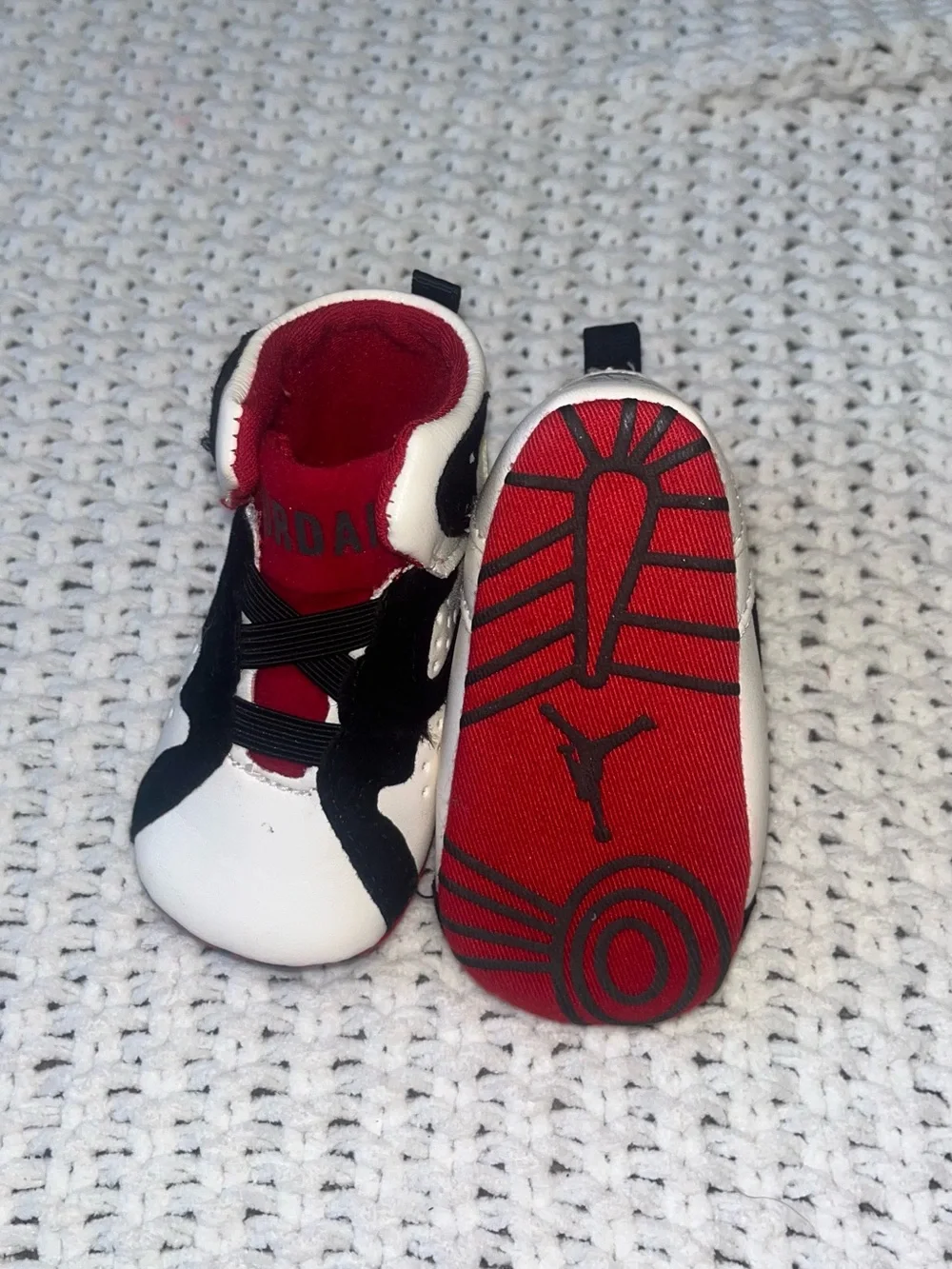 Jordan Baby High-Top Shoes in White, Black & Red